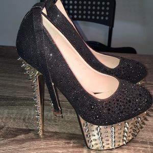 Glam punk black gold spikes platform stilettos